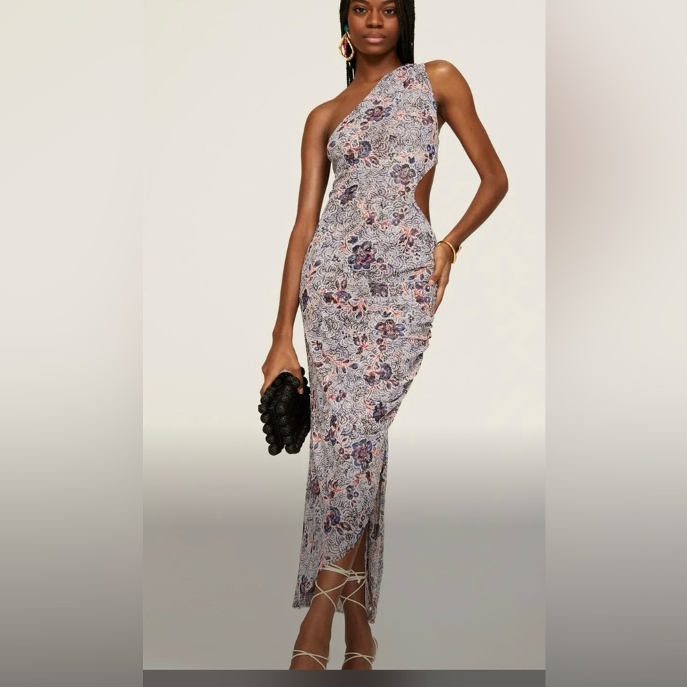 ALISA Misa LosAngeles cutout Sheer Sheath Bodycon asimetrical maxi dress.